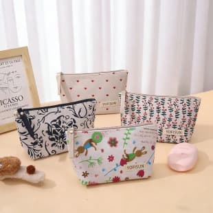 Ins Style Fresh Floral Print Cosmetic Bag, Large Capacity Portable Toiletry Storage Pouch, Student Canvas Handbag Wholesale