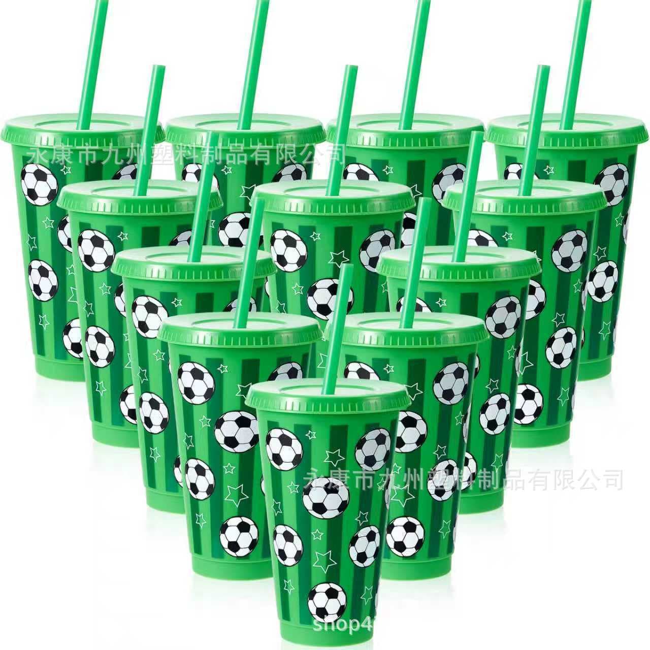 Cross-border Hot-selling World Cup Theme Party Cup Plastic Straw Cup Heat Transfer Pattern 24OZ PP Cup Factory Wholesale
