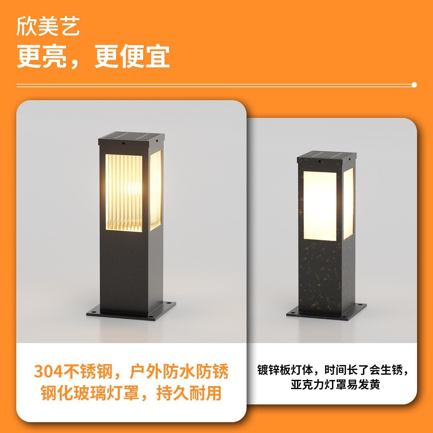 304 Stainless Steel Solar Lawn Light Outdoor Waterproof Grass Light Villa Garden Courtyard Light Modern Simple LED