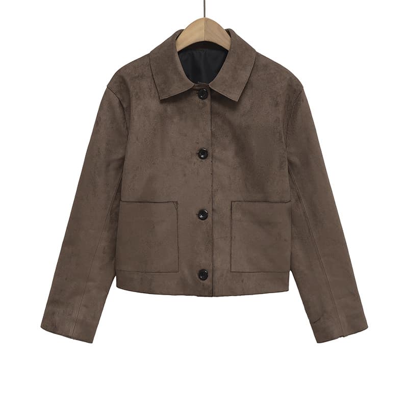 Suede Short Jacket for Women Spring Autumn Loose Fit Sweet Cool American Retro Petite Brown Thin Jacket