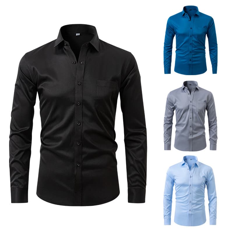 Cross-border stretch long-sleeved shirt solid color business casual men's shirt fashionable business formal wear solid color stretch shirt