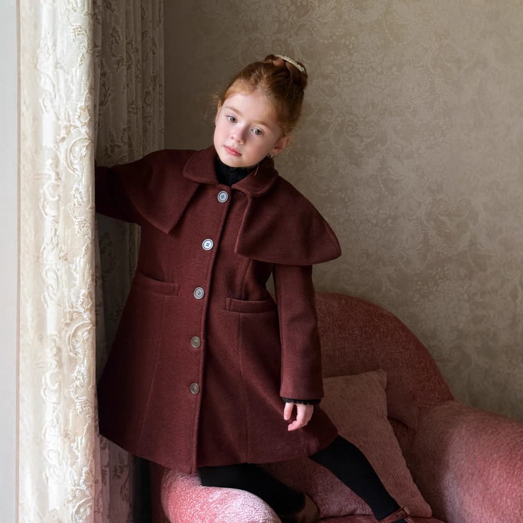 Cheng Le 25 Winter, Korean Style Children's Large Lapel Cape Cloak Coat, Girls' Quilted Waist-Defining Wool Coat