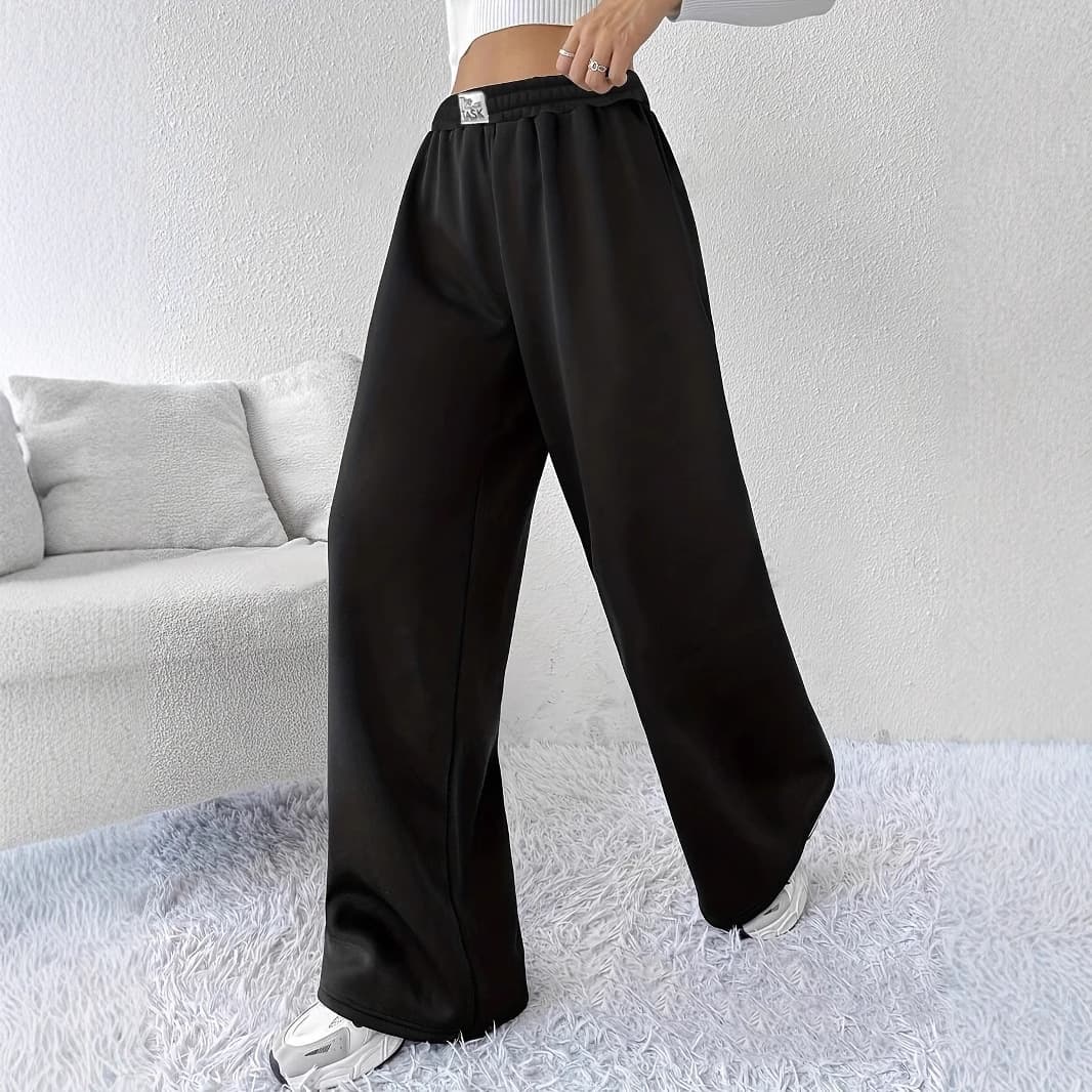 Cross-border women's solid color sherpa lining casual loose wide-leg pants autumn and winter warm outing casual pants women's pants