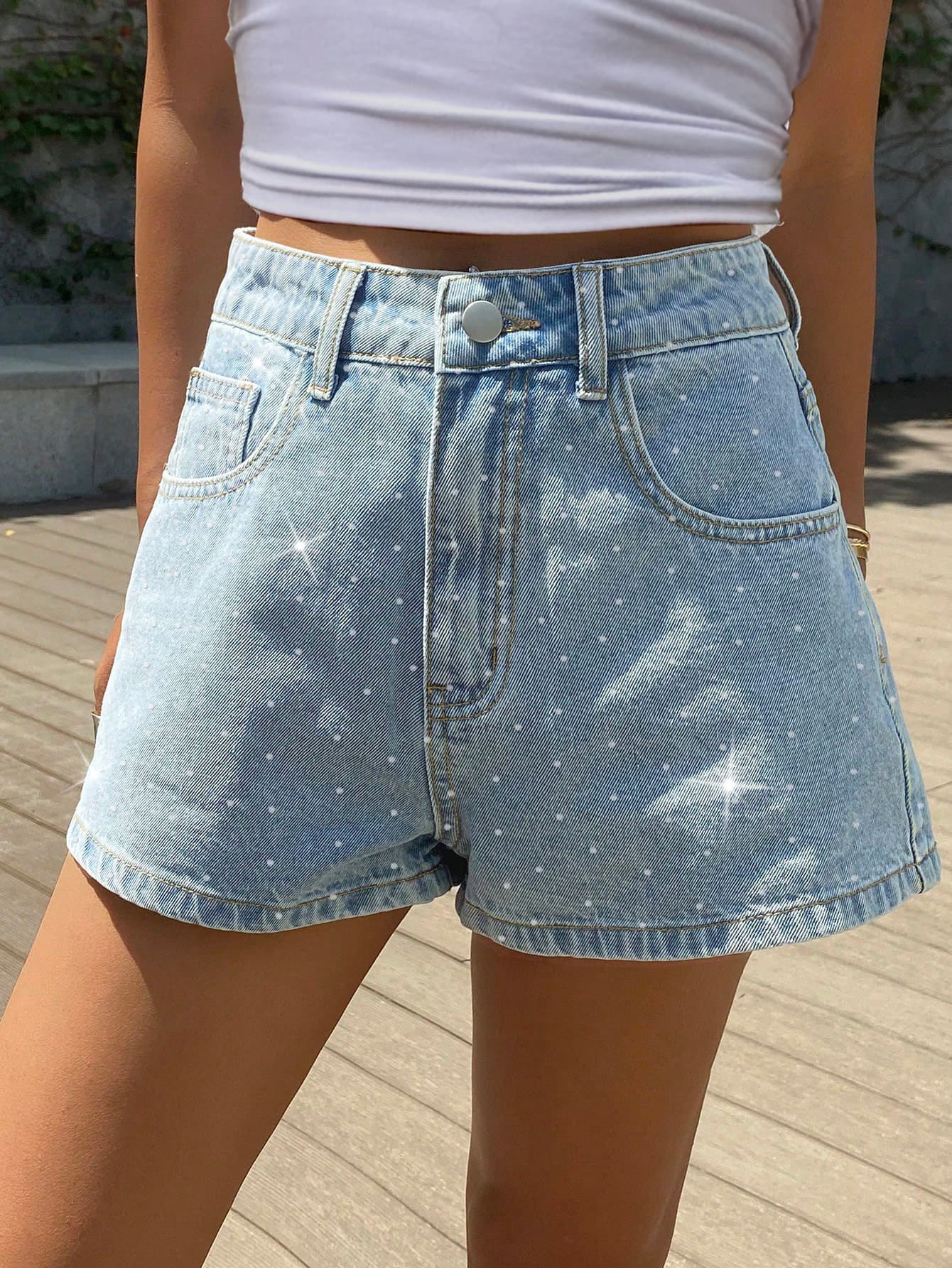 Cross-border Amazon Europe and America Fashion Rhinestone Starry Sky Denim Shorts Women's Trendy Casual Hot Pants