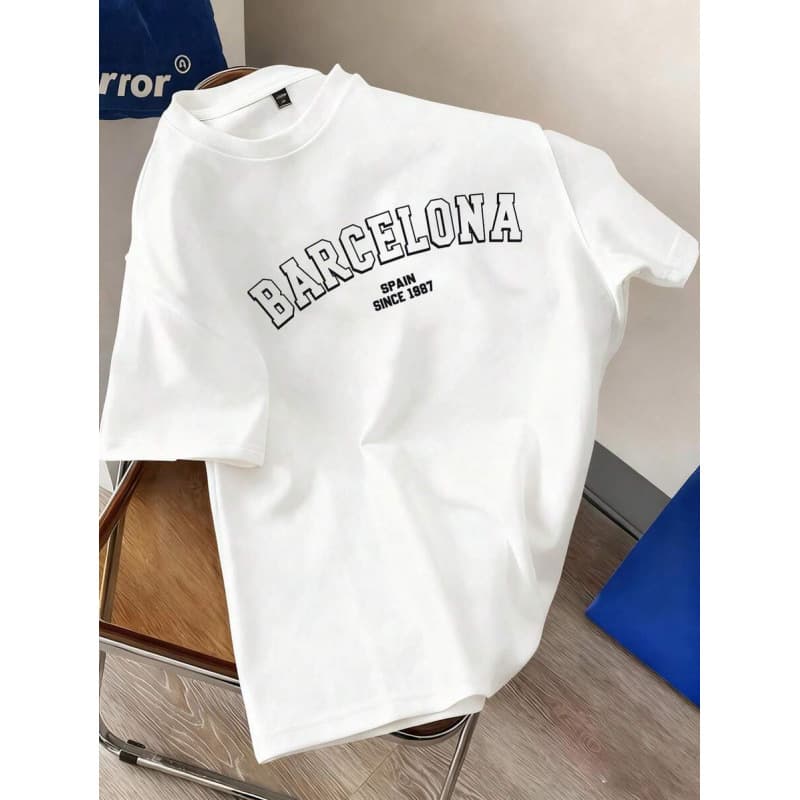 Ouma Cotton Manfinity Joysei Men's "Spain, Barcelona" Letter Print