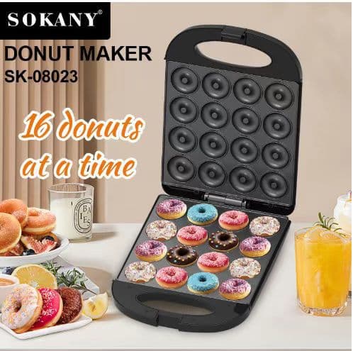 Multifunctional Large Donut Maker 16-Hole Home Breakfast Machine Double-Sided Heating Bread Maker Light Food Machine
