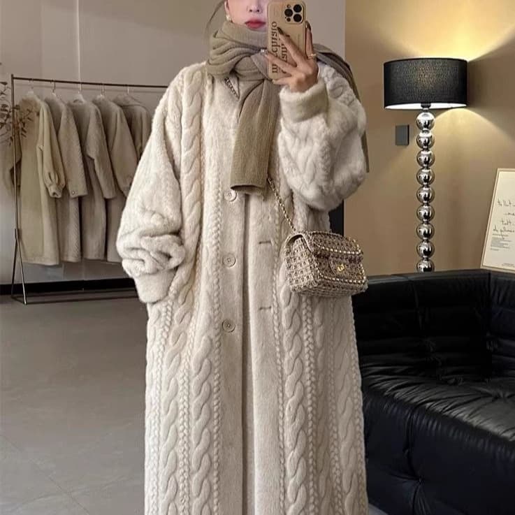 Leather Jacket Autumn Winter 2025 New Style Fur Mink Plush Twist Long Coat One-Piece Cardigan Women