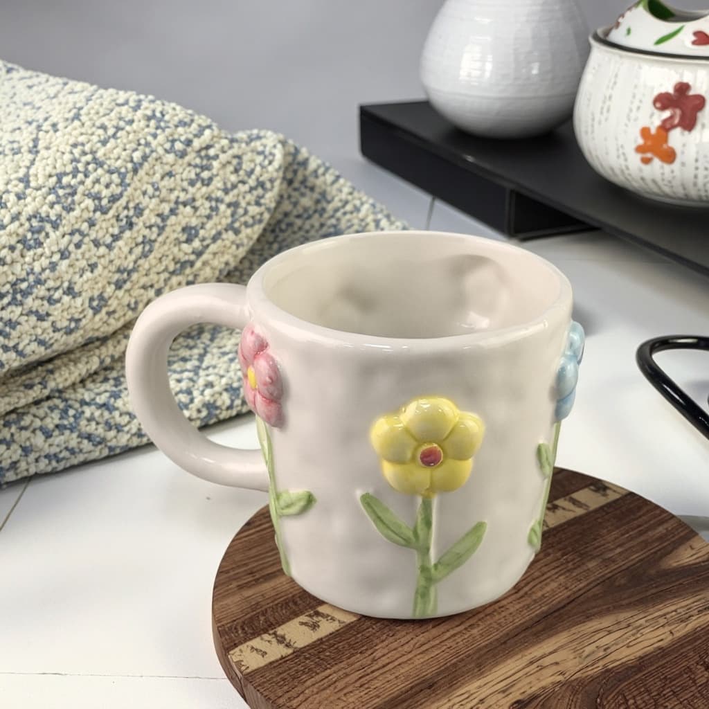 Heavy Industry 3D Three-Dimensional Water Cup Gift Small Flower Horseshoe Flower Lily of the Valley Hand-Pinched Irregular Ceramic Relief Mug