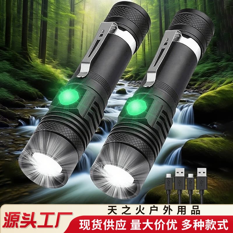 Wholesale Telescopic Zoom Flashlight USB Rechargeable High-Power LED Outdoor Lighting Portable Pen Clip Flashlight