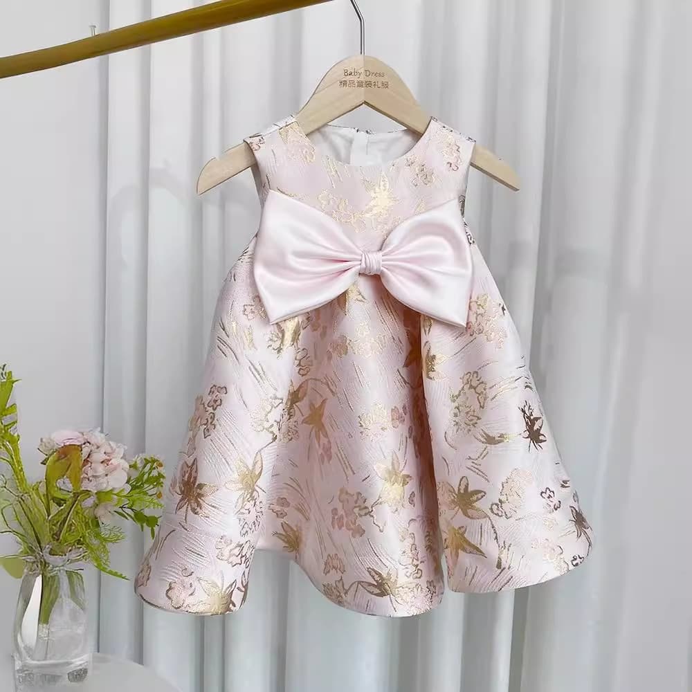 Printed Satin Baby Girl First Birthday Dress 2026, Photo Shoot, Stylish Birthday, Hundred-Day Princess Dress, Fluffy Tulle Pink