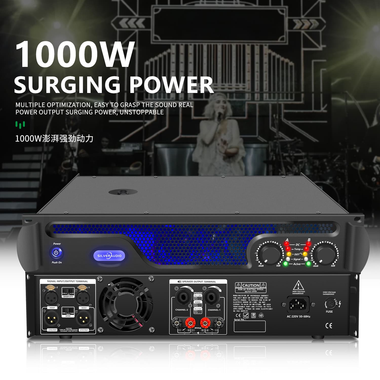 Linear Array Amplifier Stage Audio Wedding KTV Performance HiFi High Power 1000W Professional Power Amplifier