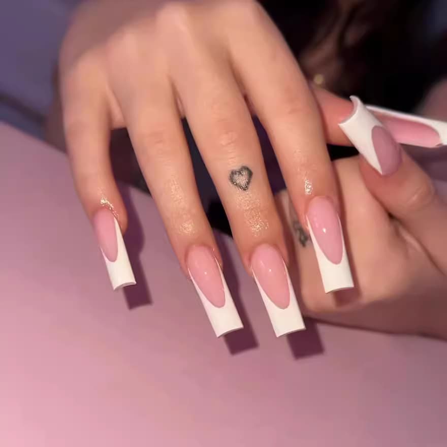 Cross-border Wearable Nail Sticker Long Water Pipe Simple White French Edge Nail Finished Press Fake Nail