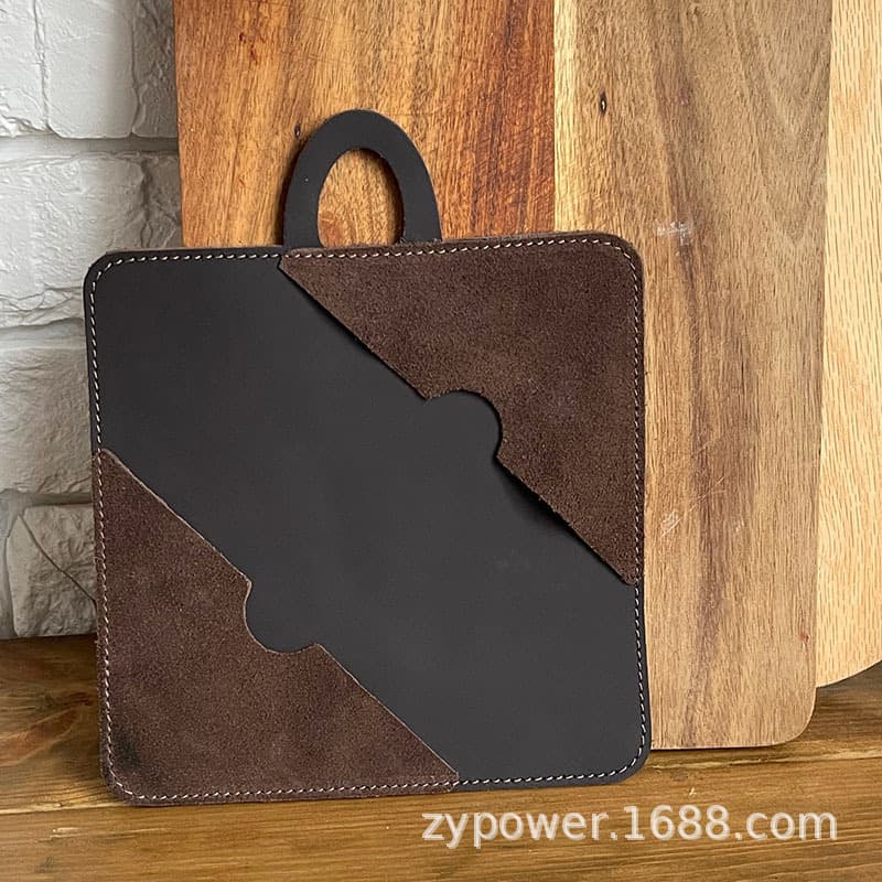 Creative Square Leather Heat-Resistant Pot Holder with Side Pockets or Handle Cover Double Layer, Ideal Housewarming Gift for Best Friend