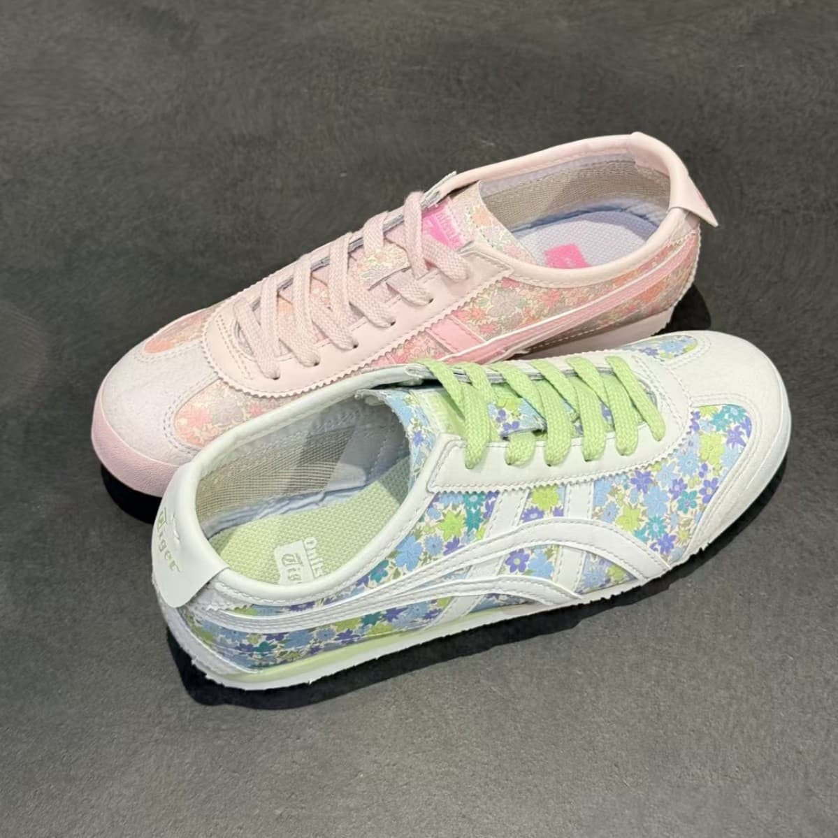 Spring Summer New Putian Original Onitsuka Tiger Pink Floral Print Little Tiger Pink Flowers Sports Casual Sneakers Board Shoes