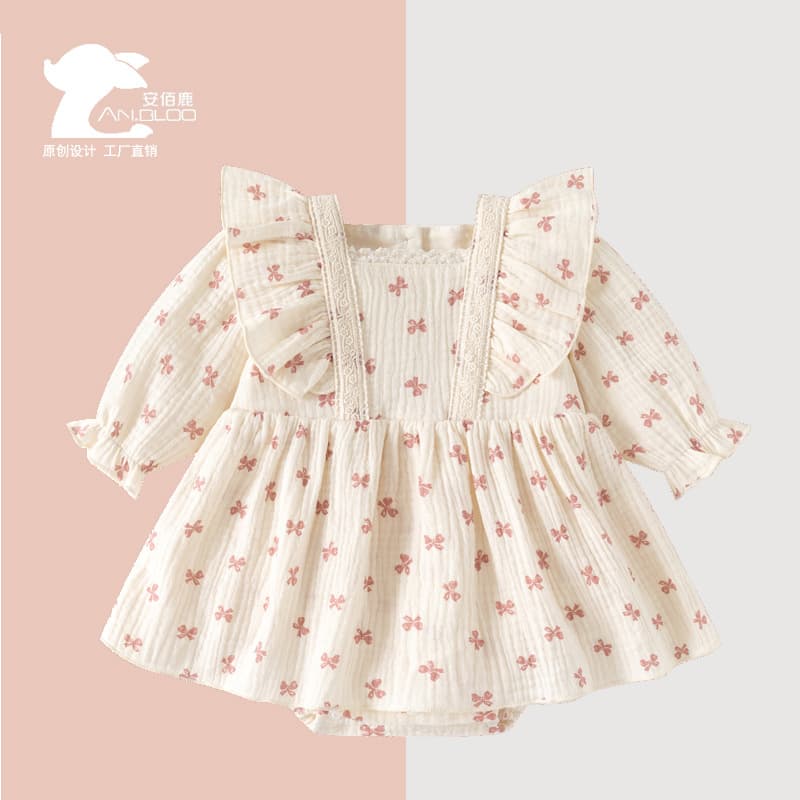 Cross-Border Autumn Baby Clothes Pure Cotton Sweet Newborn Baby Girl Romper Crawling Suit Spring and Autumn Bodysuit Dress