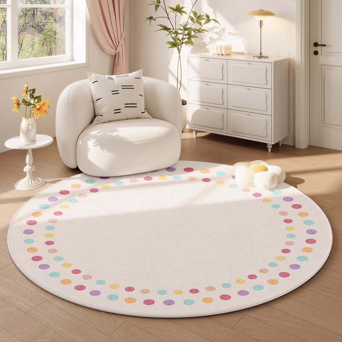 Round Dopamine Rug for Living Room, Bedroom Bedside, Durable, Easy to Clean, Waterproof, Non-Slip, Autumn and Winter Carpet