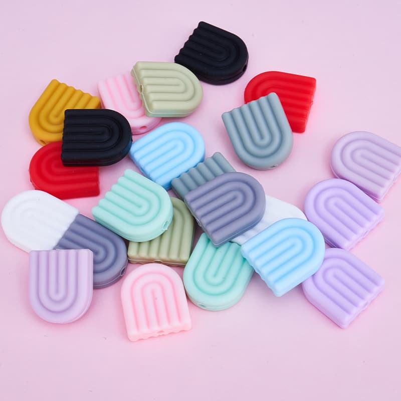 Cross-border new DIY accessories baby teether silicone solid color arch rainbow teether pacifier chain beads silicone beads