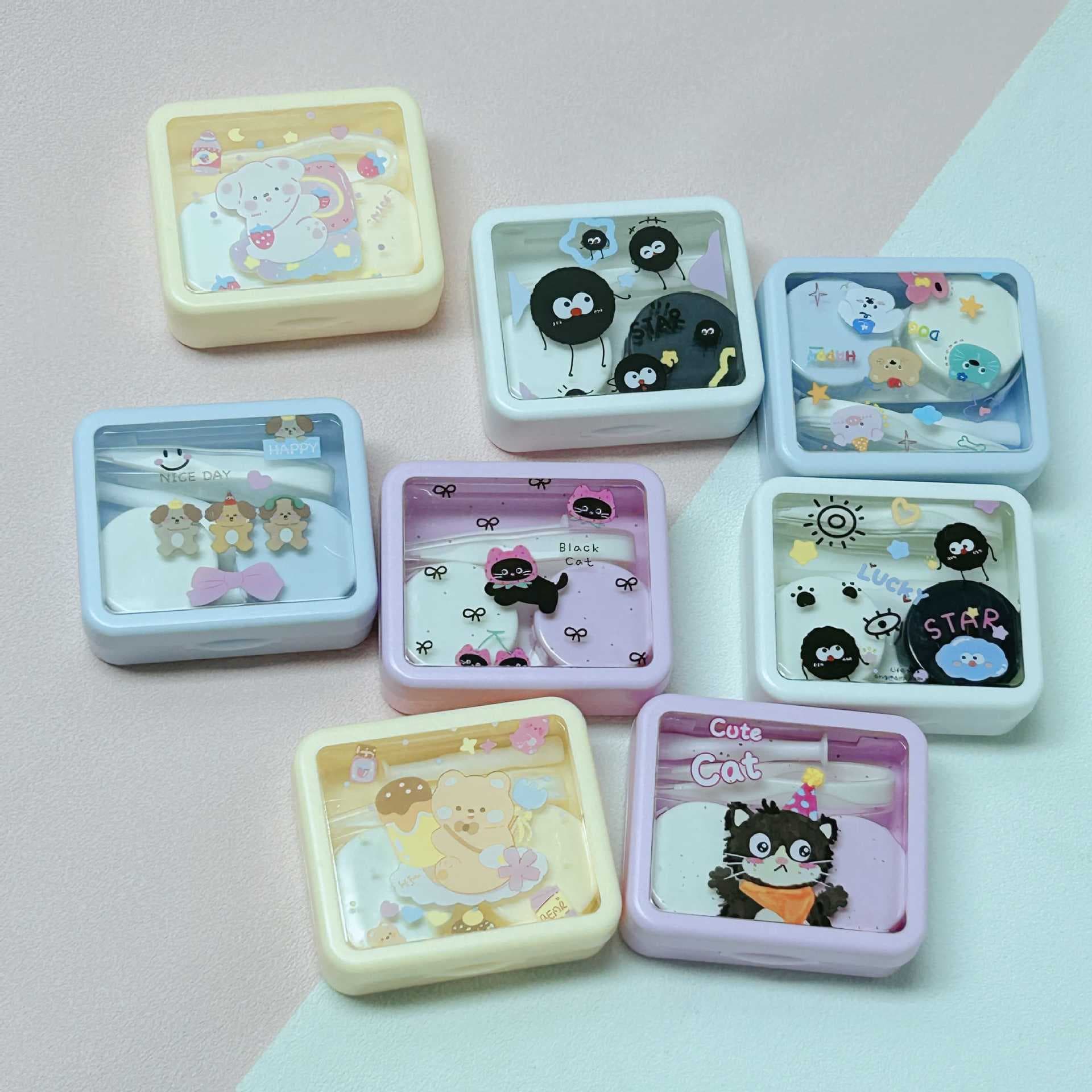 Cute cartoon style, kawaii portable colored contact lens case, double contact lens case, 2412