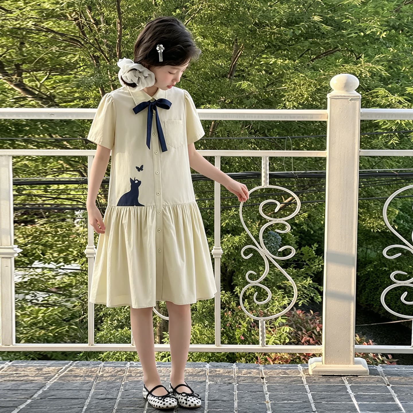 Girls' Stylish Dress 2026 Summer New Korean Style Shirt Dress for Older Children, Casual and Elegant Cotton Dress for Little Girls
