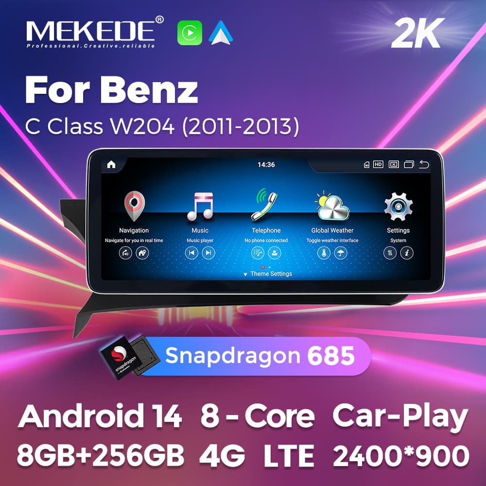 Suitable for Mercedes-Benz C-Class W204 C63 2011-2013, Android Large Screen Central Control Car Navigation Bluetooth CarPlay