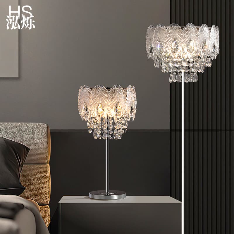 French-Style Light Luxury Crystal Floor Lamp, Glass Creative Bedroom Bedside Table Lamp, 2026 New Cream-Style Decorative Lamp