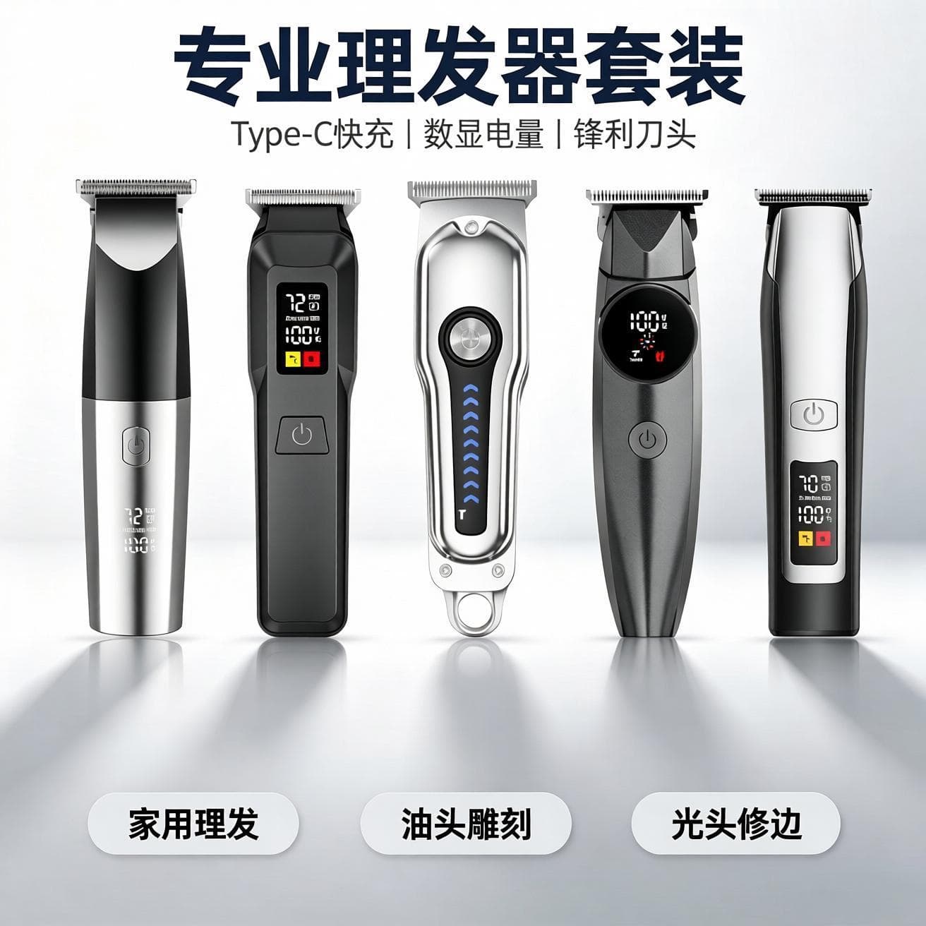 Cross-border waterproof fast charging electric hair clipper professional hair salon oil head bald hair clipper home rechargeable hair clipper