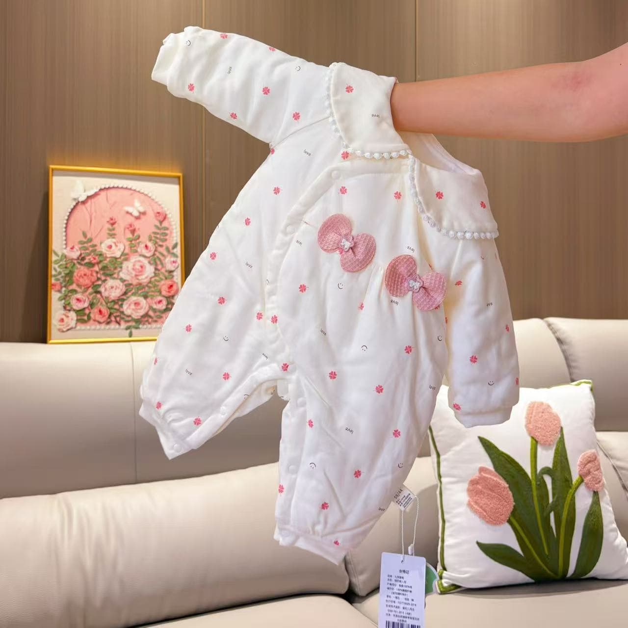 Baby Girl Cotton Padded Jumpsuit, 80g Thickened, Autumn/Winter, Princess Style Romper