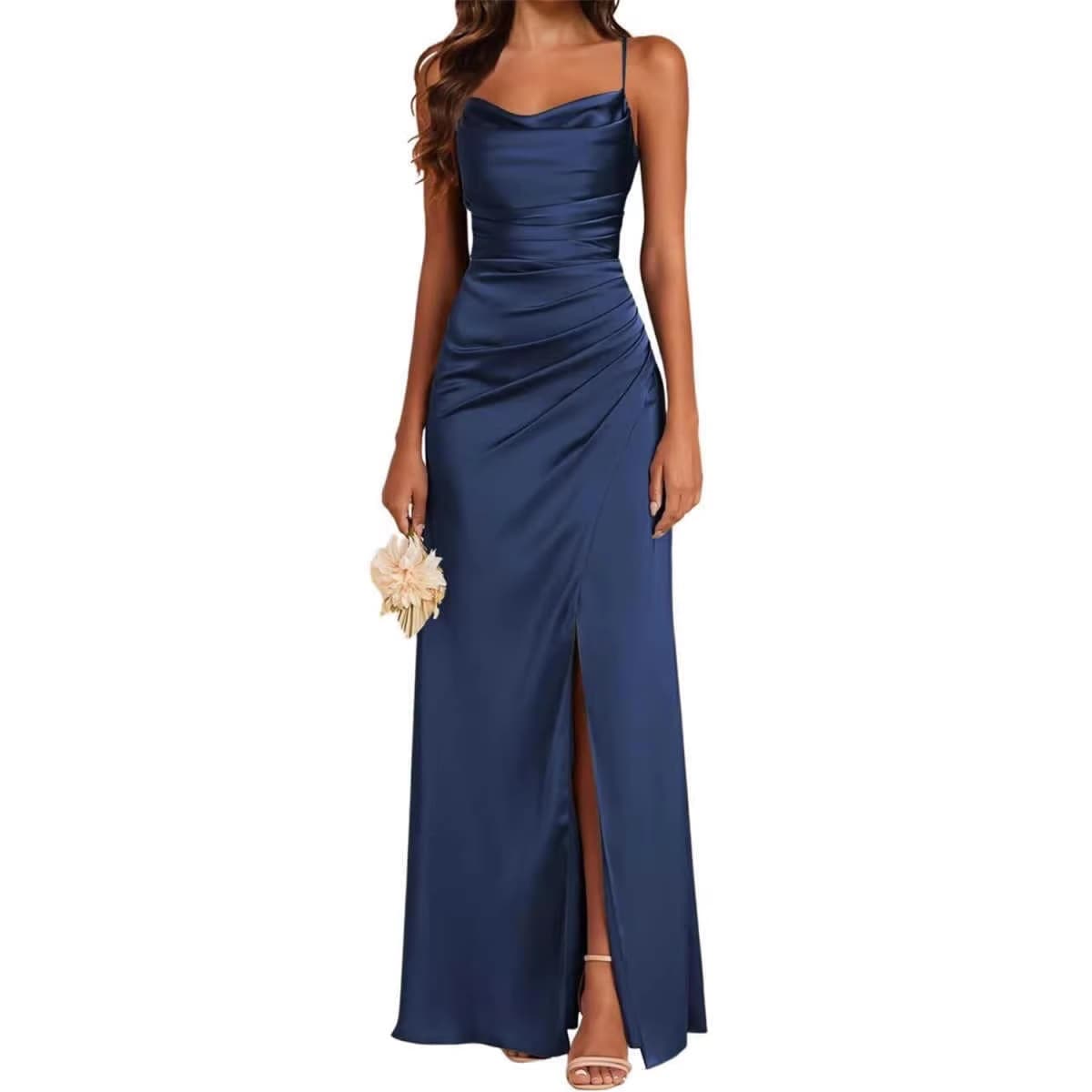 Amazon Cross-Border Strapless Bridesmaid Dress with Back Lace-Up, European and American Sexy Split Bodycon Long Bridesmaid Dress