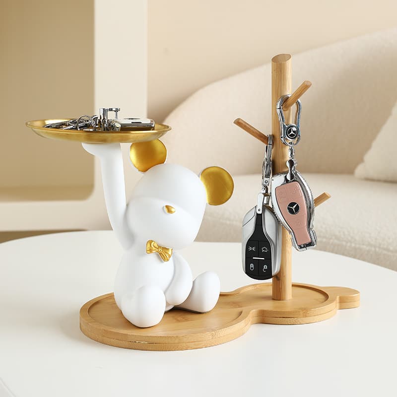 Violent Bear Figurine Key Tray Organizer Creative Desktop Luxury Style Living Room Home Decoration
