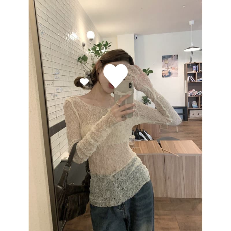 T9O French diamond long sleeve lace shirt slim fit inner wear or outer wear niche lace