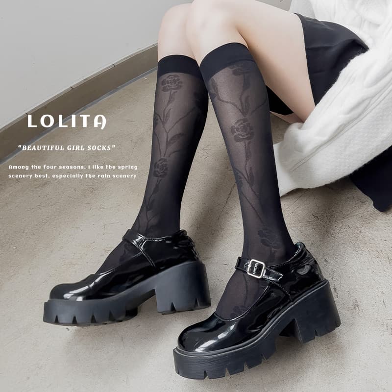 Summer Thin JK Japanese Black and White Thin Long Stockings Tulip Retro Black Calf Socks Factory Wholesale
