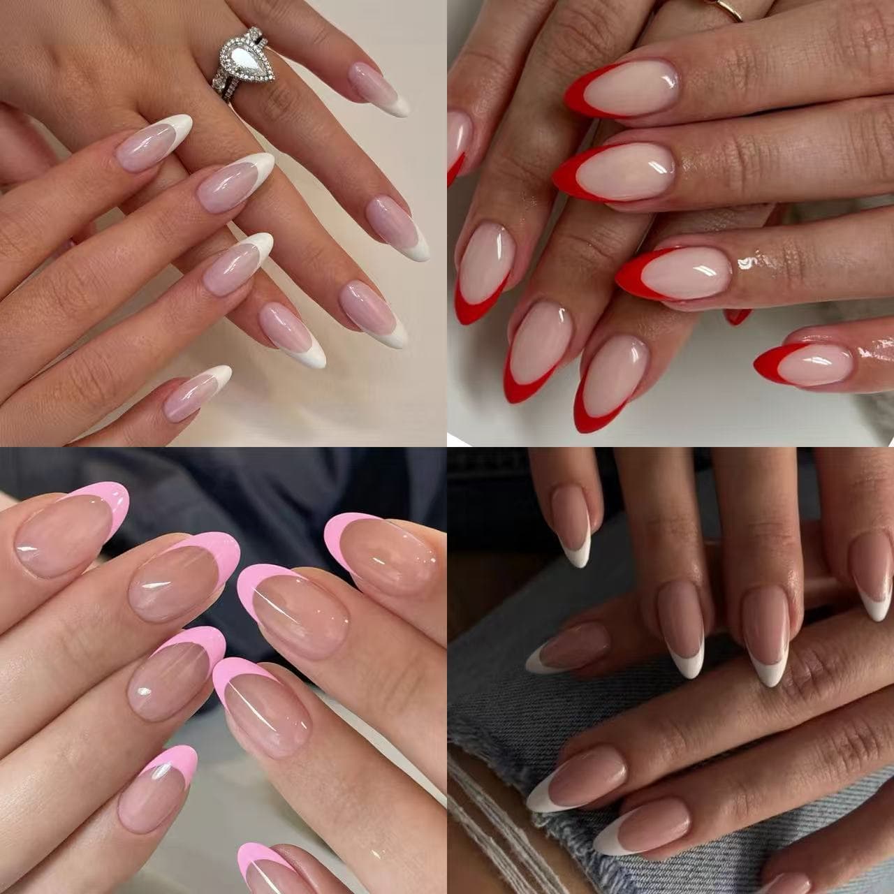 European and French Wearable Nails Medium Almond Simple Nude French Manicure Stickers 24 Pieces Ready-to-Wear Nails Wholesale
