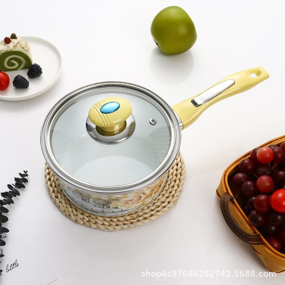 Factory Direct Wholesale Enamel Single-Handle Milk Pot Noodle Pot Baby Food Cooker Compatible with Induction Cooker Baby Pot