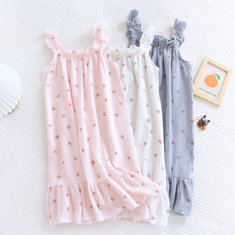 2022 Spring/Summer Women's Pajamas Cotton Plus Size Sweet Cute Sleeveless New Thin Cotton Gauze Summer Camisole Nightgown