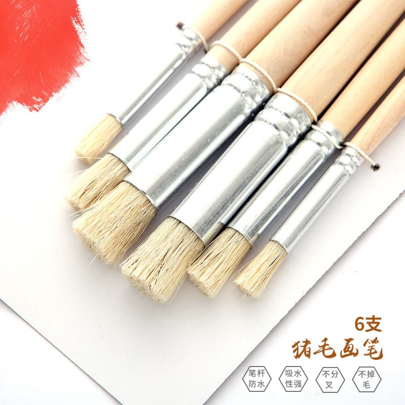 Prince Painting Materials Set 6 Pieces Original Wood Round Head Pig Bristle Drawing Hollow Board Brush Acrylic Painting Pen