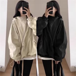 Stylish Trench Coat Women Korean 2026 New Thin Windbreaker Jacket Loose Hooded Workwear