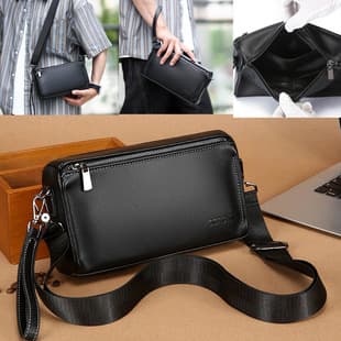 New Men's Bag, High-Quality Single Shoulder Crossbody Small Bag, Multi-Functional Clutch, PU Leather Men's Small Hanging Bag, Commuter Bag