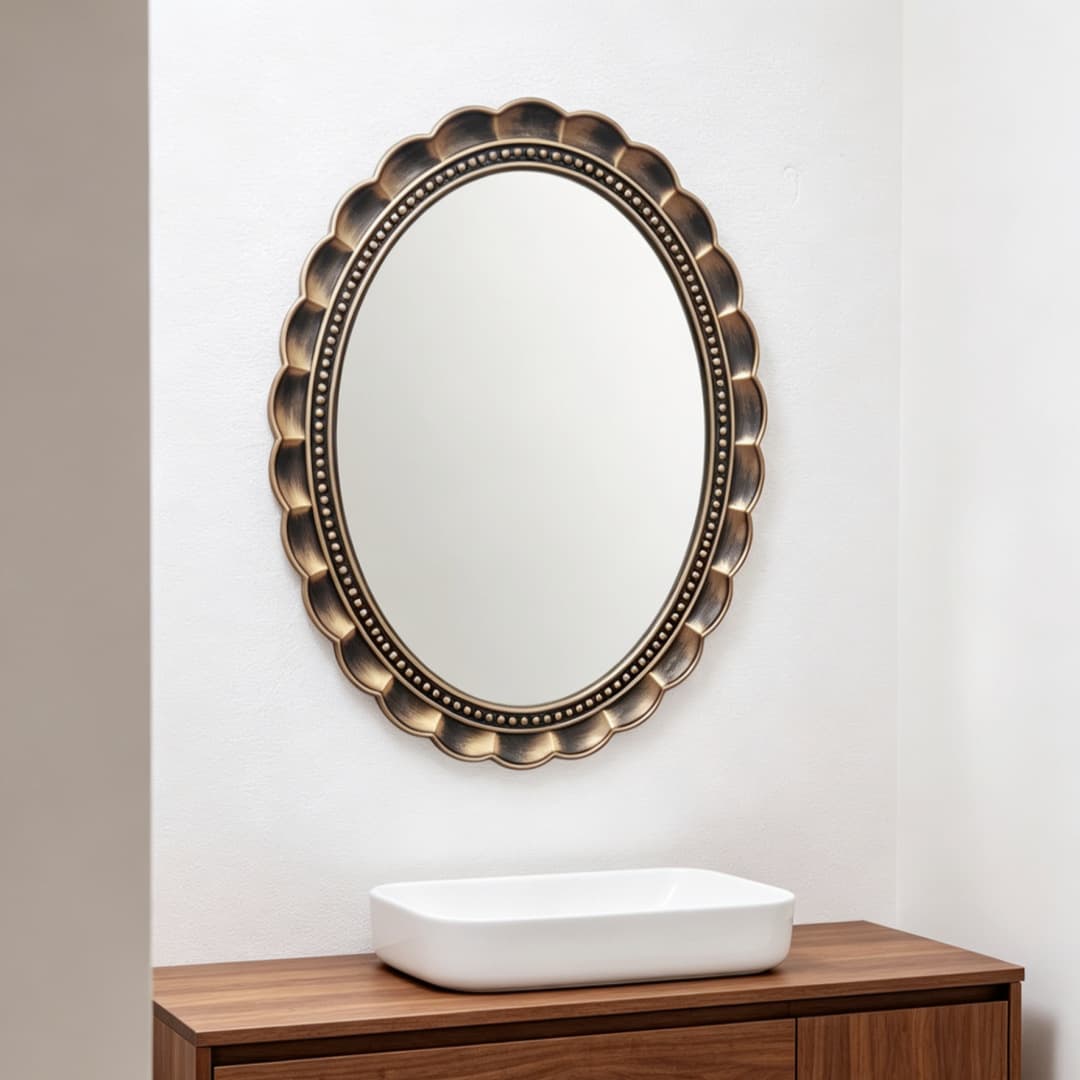 Light Luxury Plastic Bathroom Mirror Modern Oval Mirror Nordic Wall-Mounted Bathroom PVC Spray-Painted Vanity Mirror