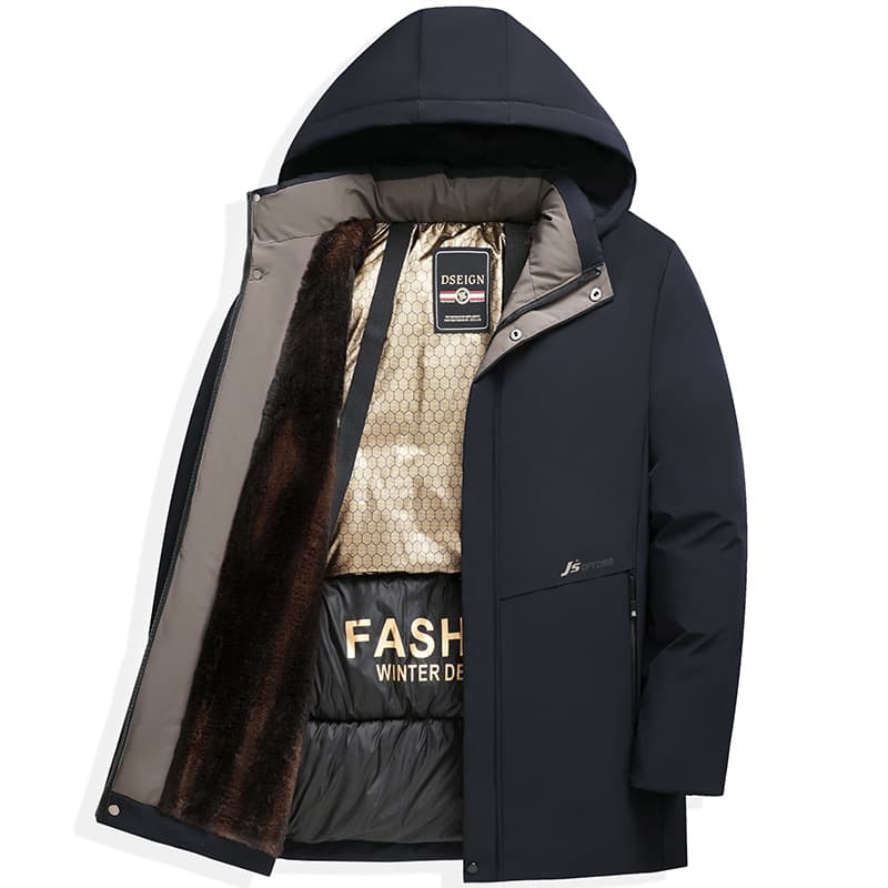 Winter coat men's velvet thickened cotton jacket business casual down cotton coat mid-length cotton coat men's black gold warmth