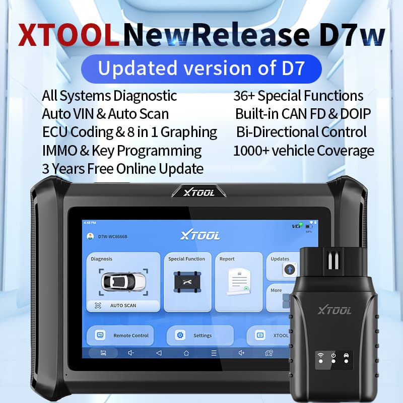 XTOOL Launch D7W Car Diagnostic Scanner Full System OBD2 Tester English Version for Overseas Market