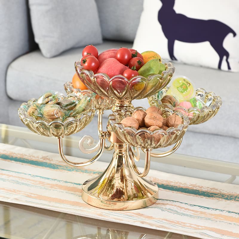 Modern Creative Light Luxury Crystal Multi-Layer Glass Fruit Plate, European Style Crystal Glass for Living Room Coffee Table