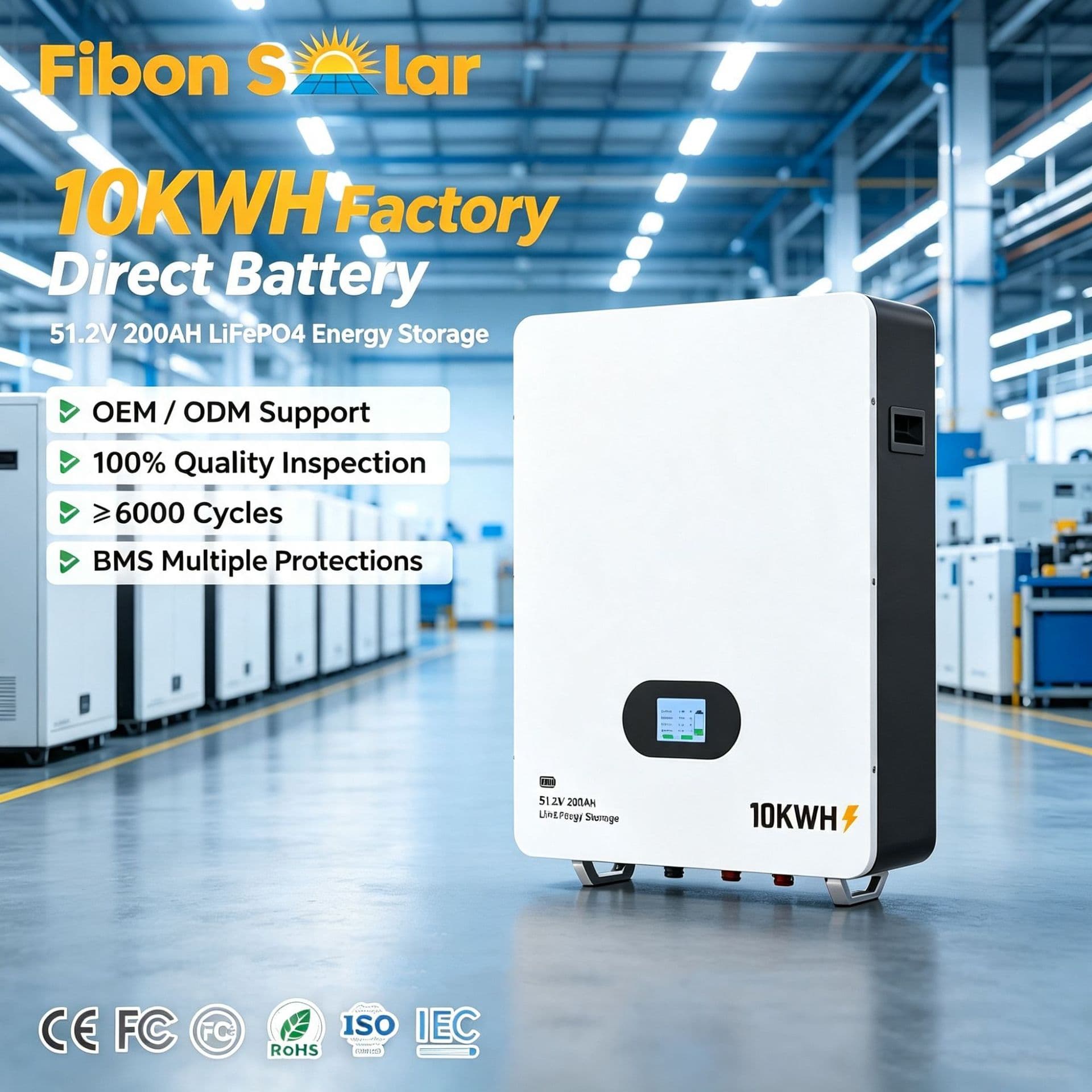 10KWH LiFePO4 Battery Wall-Mounted Factory Direct Large Capacity Energy Storage Battery