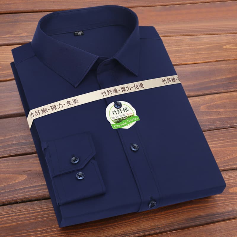 Bamboo Fiber Thickened Four-Way Stretch Shirt for Men, Workwear White Shirt, Business Non-Iron Solid Color Men's Shirt