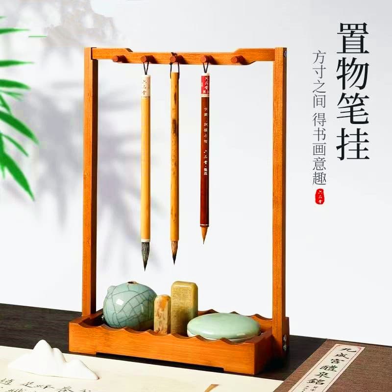 Creative Bamboo Calligraphy Brush Holder Student Stationery Storage Desktop Decorative Antique Brush Stand Wood Material