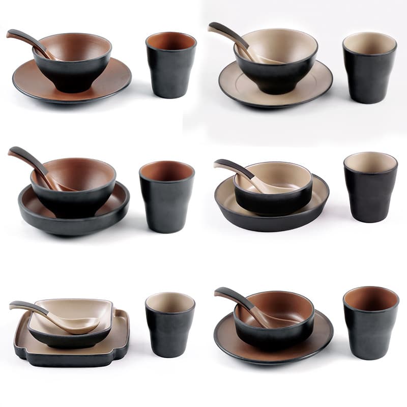 Melamine retro tableware set for restaurants, imitation porcelain Chinese hot pot restaurants, tableware four-piece set (cups, bowls, plates, spoons)