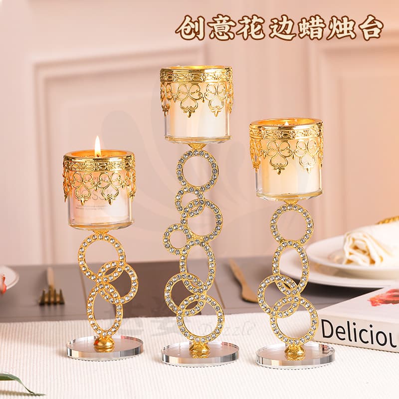 New Modern Minimalist Cylinder Glass Crystal Candle Holder Metal Ghee Lamp Base Round Ring Iron Candle Holder Decoration