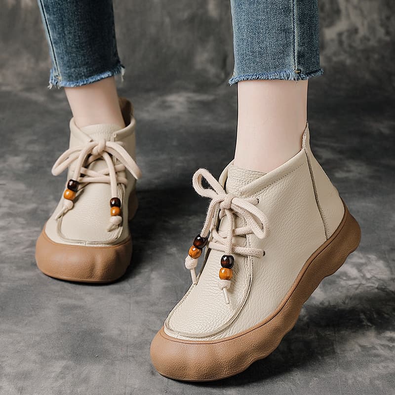 Genuine Leather Chunky Heel Ankle Boots for Women 2025 Autumn Winter New Arrival, Thick Sole, Fleece-Lined, Wide Fit for Wide Feet