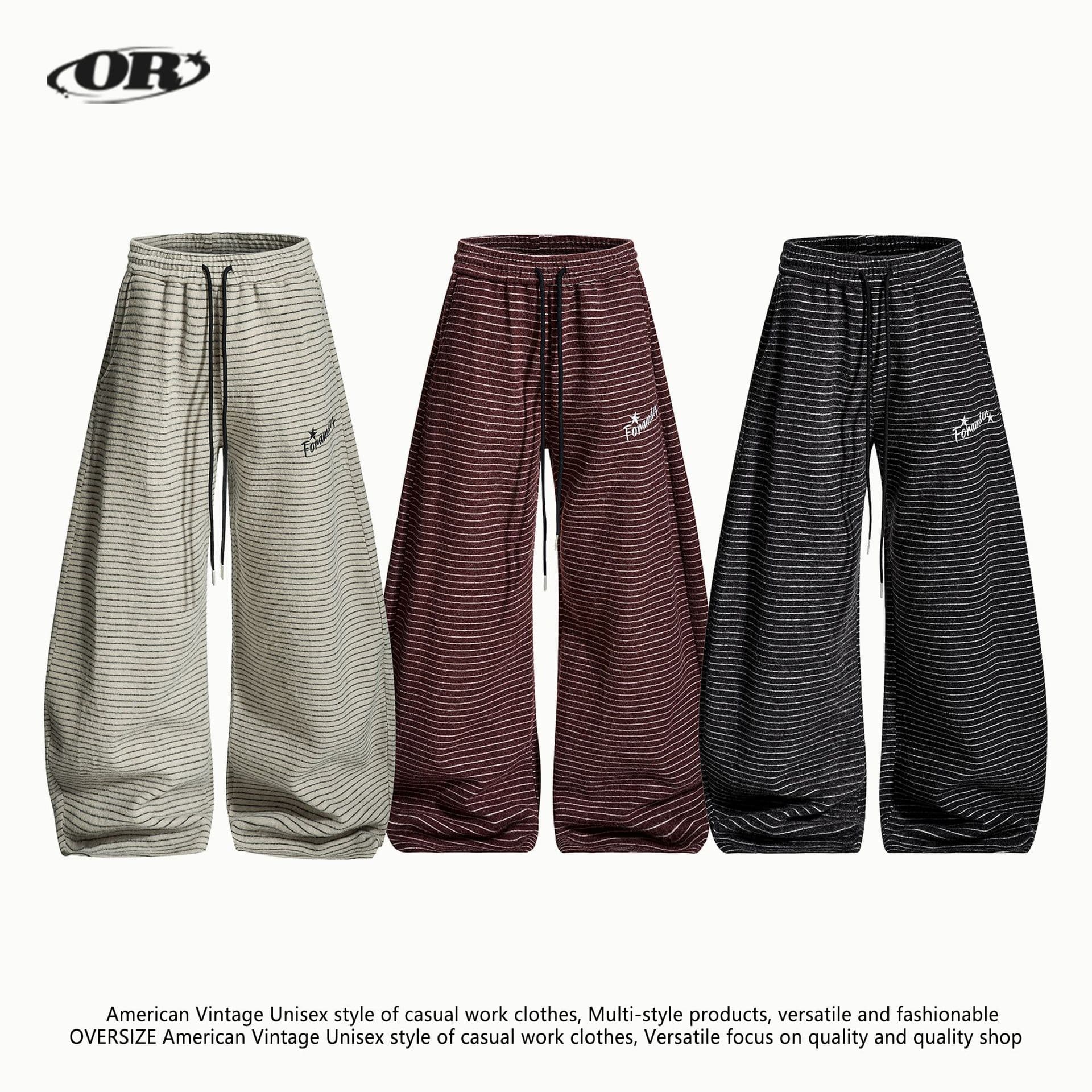 OREETA | American Retro Relaxed Striped Wide-Leg Casual Pants for Men and Women, Floor-Length Loose Fit with Curved Blade Style