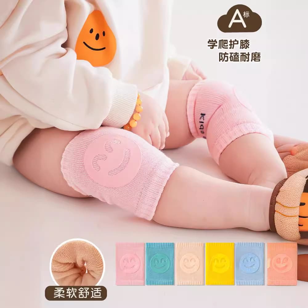 Thickened Pure Cotton Anti-Slip Smile Design Baby Knee Pads Newborn Crawling Wrist Guards Breathable Absorbent Short Cotton Knee Pads