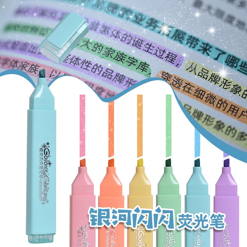 Weiya Hui 22322 Glitter Highlighter Pen 6-Color Glitter Pen Wholesale Flat Highlighter